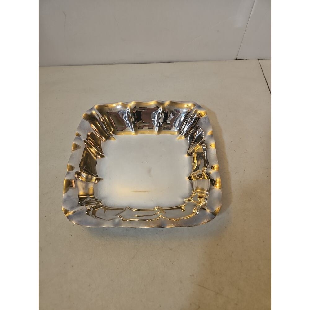 Vintage Reed & Barton 1611 Salem Silver Plate Square Bowl Scalloped Edge Holiday